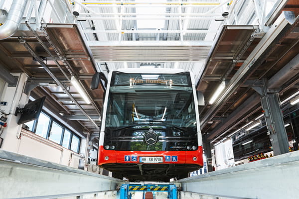 Electric bus in the workshop